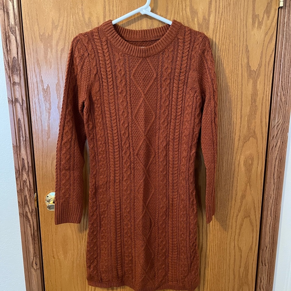 Merona Long Sleeve Cable Knit Dress - Rust